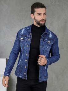 Men's High Quality Winter Premium Denim Jacket - Dark Wash - View 4