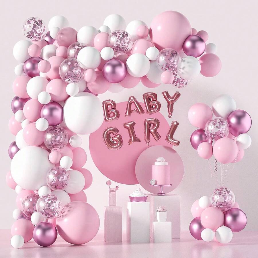 94pcs White & Pink Balloon Arch Kit - 5+10+18 Inch White & Pink Latex Balloons For Baby Shower, Birthday, Engagement Party, Gender Reveal Balloon Decoration - Pink - View 1