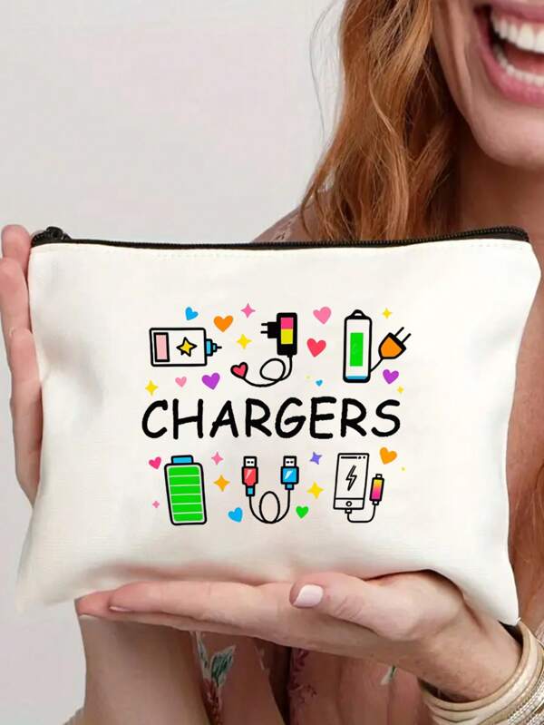 Large Zippered Tech Organizer Pouch For Charger, Earphones & Power Bank - Multi-Purpose Travel Essentials Bag For Women, Beach Vacation, Summer Holiday Gifts (Easter/Mother's Day/Car Must Haves)