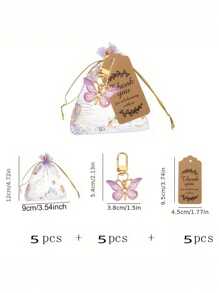 Set regalo da 15 pezzi con portachiavi a forma di farfalla, composto da 5 portachiavi in acrilico, 5 buste in organza e 5 carte, ideale per feste di gender reveal, compleanni, matrimoni, feste di Natale, regali per colleghi, amici e familiari, per spiaggia estiva, forniture scolastiche e decorazione della stanza