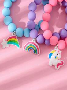 3pcs/Set Rainbow Soft Rubber Bracelet Candy Color Bracelet Sets, Gift For Women To Decorate & Match With Daily Outfits