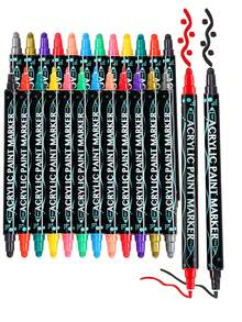 12/24/26/36 Colors Waterproof Dual Tip Acrylic Paint Pens, Dot & Fine Tip Premium Coloring Drawing Markers Set For Wood, Rock Painting, Canvas, Glass, Ceramic Surfaces And DIY Crafts Making Art Supplies,School Office Supplies, Halloween And Christmas Party Supplies
