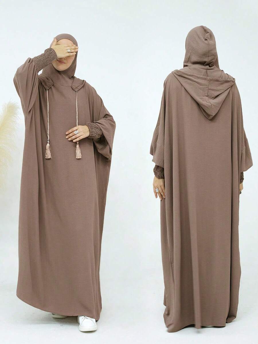 1件女士连帽长袍祈祷服，休闲宽松透气伊斯兰服饰，可作阿巴雅、希玛尔、卡夫坦、卡夫坦，适合日常穿着和送礼（抽绳颜色可能因生产批次不同而有所差异）春季 - 連帽長袍 - 查看 1