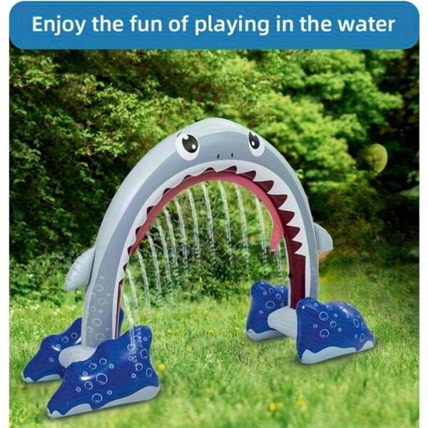 1pc Inflatable PVC Shark Spray Arch Bridge Door, Cartoon Outdoor Spray Arch Bridge Door, Summer Swimming Shark Arch