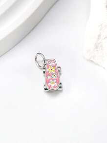 1pc Simple Unique 925 Sterling Silver Enamel Floral Skateboard DIY Pendant Women Fine Jewelry Gift