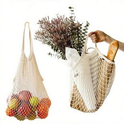 Túi đựng thực phẩm tái sử dụng, túi đựng trái cây và rau củ, túi lưới cotton có thể giặt, túi đựng đồ hữu cơ, 1 chiếc.