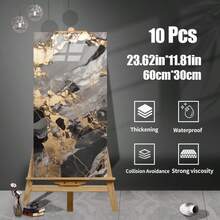 Cycleader [10/20pcs] European Luxury Colorful Marble Ceramic Tile Wall Stickers, Faux Tile Floor Decals, DIY Wall Decor, Peel And Stick, 11.81"X23.62", Home Decor Wallpaper For Bathroom, Toilet, Living Room TV Backdrop, Kitchen Wall Renovation, Removable Non-Adhesive Foam Backing - Multicolor - View 9