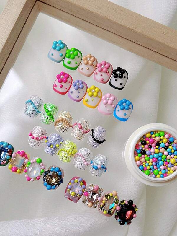 1 caja Cuentas decorativas de acero de tamaños y colores surtidos para arte de uñas, estilo de macarrón marmoleado