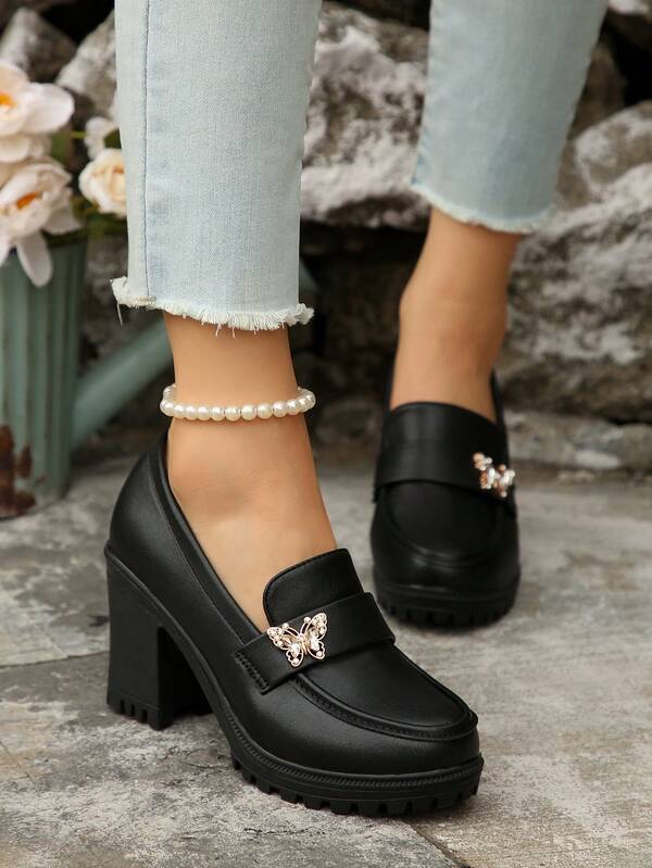 أحذية كعب عالي سميك كلاسيكية للسيدات، أحذية كعب سميك، أحذية كعب عالي بمنصة، أحذية مريحة للأمهات، أحذية كعب عالي مقاومة للماء، أحذية خفيفة الوزن للعمل، موديل ربيع/ صيف 2025