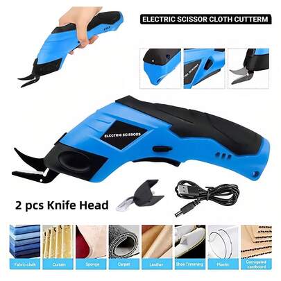Battery Operated Cordless Electric Scissors,   Cardboard Box Cutter Heavy Duty Fabric Scissor, With 2 Blades Cutting For Fabric, Carpet, Leather, Cardboard