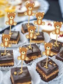 20pcs Of Cute Teddy Bear Cupcake Decorations, Toothpicks, Cocktail Sticks, Kimchi, Dessert Fruit Forks, DIY Cupcake Decorations For Weddings, Birthday Parties, Bridal Showers, Graduation Decorations, Wedding Party Decorations, Tableware Accessories
