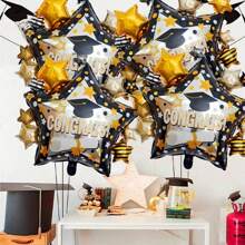 Set de 3 globos de graduación - Globos de felicitación con forma de estrella para ceremonia de graduación, decoraciones de fiesta, globos para celebraciones, para uso interior y exterior, globos de papel de aluminio