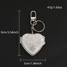 1pc Crystal Metal Heart Shaped Keychain Mirror Charm, Portable Compact Makeup Mirror Shiny Decor School Letter Car Accessories Cute Goth Y2k Halloween Accessories Teachers Day - Mirror Heart - View 3