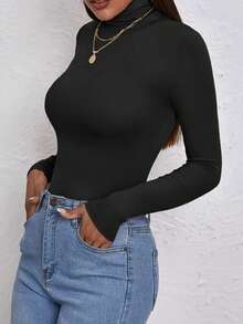 Maré&Cia High Neck Cacharrel Long Sleeve Blouse In Smooth Second Skin Fabric With A Touch Of Polyamide - màu đen - Xem 3