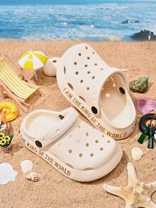 1 Pair Kids Boys' Comfortable Fashionable Casual Lightweight Breathable Cute Slip-On Beach Sandals, Suitable For Summer - Beige - View 2