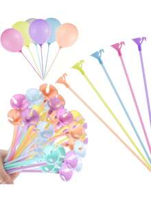 10/50/100Pcs Colorful Balloon Fixing Buckle & Stick For Baby Party, Minimalist Clear Balloon Stan,Baby Birthday Celebration, Baby Full Month Event, Baby Anniversary, Family Party(Random Color) - Multicolor - View 2