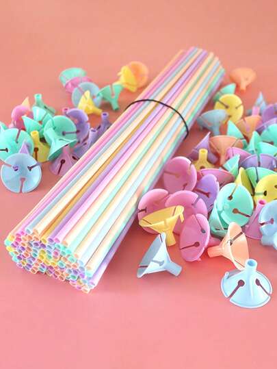 10/50/100pcs Colorful Balloon Clips And Sticks, Suitable For Baby Shower, Minimalist Transparent Balloon Stand, Baby Birthday Celebration, Full Moon Party, Baby Anniversary, Family Gathering (Random Color)