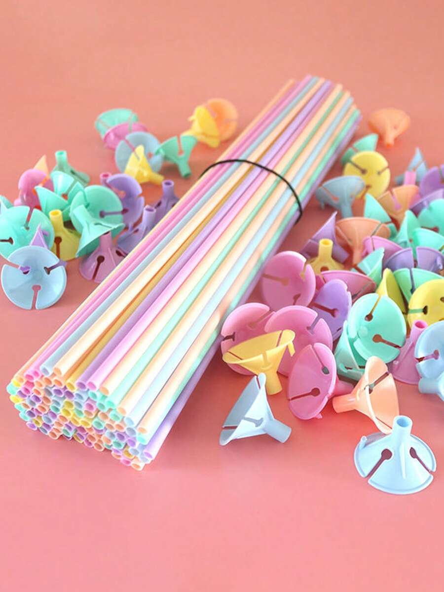 10/50/100Pcs Colorful Balloon Fixing Buckle & Stick For Baby Party, Minimalist Clear Balloon Stan,Baby Birthday Celebration, Baby Full Month Event, Baby Anniversary, Family Party(Random Color) - Multicolor - View 1