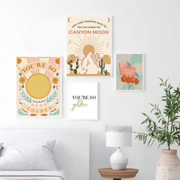 1 pezzo Stampa in oro su tela con testo delle canzoni "You're So Golden" dell'artista pop Harry, opera d'arte da parete per decorazione della casa e della stanza, disponibile opzionalmente con cornice