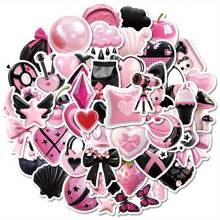 50PCS Black Pink Cute Graffiti Sticker Decoration Suitcase Water Bottle DIY Water Cup Notebook Skateboard Luggage Helmet Self-Adhesive