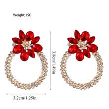 1 Par de Brincos de Pérola Simples Imitando Flor Redonda com Strass Colorido, Adequado para Usar no Dia a Dia, em Casamentos, Banquetes e Festas