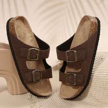 Sandals For Women Easy Slip On Soft Adjustable Strap Cork Cushion Walking - 深棕色 - 查看 3