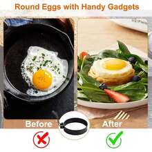 Anillo para Huevos Fritos Anti-escaldado, Molde Redondo Antiadherente Profesional para Panqueques, Molde de Huevos de Acero Inoxidable, Herramientas para Sándwiches de Desayuno - Negro - Ver 6
