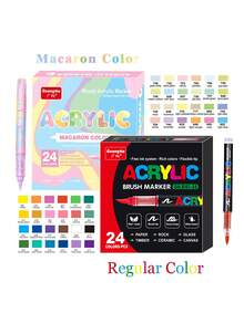 24 Color Macaron Beauty Skin Color Straight Liquid Soft Acrylic Marker Pens Brush Tip, Student Art Professional Painting Character Skin Color Macaron Color Brush Set Graffiti Coloring Diy Animation Character Hand-Painted Pen Marker Back To School - Multicolor - View 18