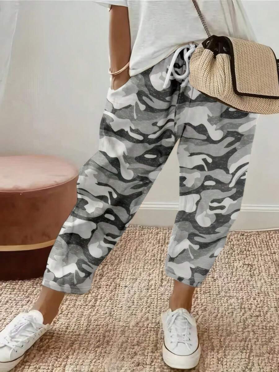 大码女式印花抽绳哈伦裤