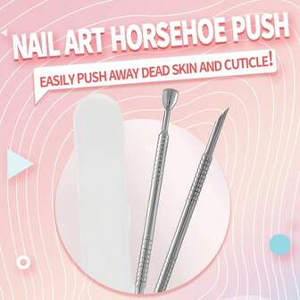 双头俄罗斯钢蹄推杆，不锈钢斜角质层推杆指甲护理工具，用于指甲护理