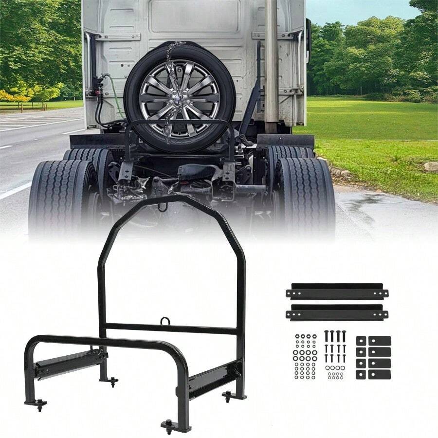 Adjustable Semi Truck Spare Tire Carrier Universal For Super Singles Powder Coated Black Steel - asPic - View 1