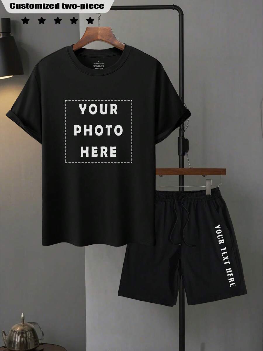 Camiseta personalizada e shorts com cordão/Conjunto masculino de duas peças/Casual/Streetwear/Roupa esportiva/Ar livre - Tênis, estilo golfe/TODOS/Global/Todas as primaveras/Verões/Outono/Ajustado/Ano novo com cordão/Dia da mentira/Dia da independência/Dia do trabalho/Dia de São Patrício/Dia das enfermeiras/Dia internacional da mulher/Ano novo lunar/Camiseta estampada e shorts com cordão na cintura