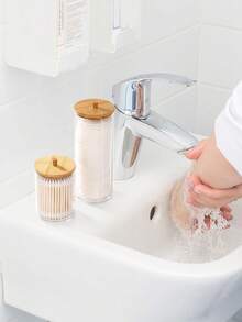 1 szt./3 szt. Dozownik w kształcie kuli, okrągła mata, zestaw przezroczystych plastikowych butelek z nicią dentystyczną, pudełko do przechowywania puszek w łazience, organizer na kosmetyki do toaletki z drewnianą pokrywką, na plażę wakacyjną, kolekcja łazienkowa, kolekcja sypialni, duża pojemność