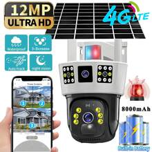 SWVW Telecamera di sicurezza CCTV V380 Pro 3 con doppio obiettivo, 12MP, 6K PTZ, sim 4G, alimentata a pannello solare, impermeabile, senza fili, per uso interno ed esterno