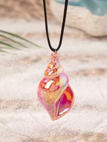 1pc Colorful Acrylic Ocean Elements Shell & Black Leather Rope Jewelry, Y2K Style For Beach Party - Multicolor - View 6