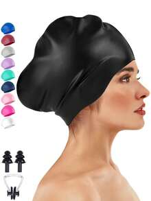 Gorro de natación extra grande para mujeres y hombres, diseño de cola de caballo para cabello muy largo, grueso, rizado y rastas, trenzas, afros. Silicona para mantener el cabello seco. Esencial de playa, accesorio de playa, flotador de piscina