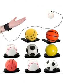 4pcs/2pcs/1pc Fun Basketball Wrist Bounce Ball Set, Dog Tour Game, Wrist Return Sports Wrist Ball Includes Basketball, Baseball And Football String Rubber Return Ball Wristband, Rubber Training Ball Wristband Kit - Durable Throw Return Sports Set, Suitable For Outdoor Activities, Including Baseball, Football, Tennis Wrist Return Device, For Adult Use Only - Multicolor - View 1