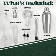 3/8 件不锈钢调酒师工具套装，混合饮料套装，适合家庭、派对、酒吧 - 非常适合乔迁、婚礼、成人派对、单身派对、生日庆祝 - 高品质酒吧工具，可制作优雅饮品 - 无需电力