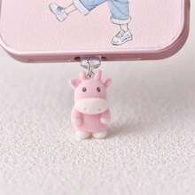 Cute 3D Flocked Animal (Koala, Cow, Cat) Shaped Mobile Dust Plug, Type-C Anti-Dust Plug Pendant Couple Keychain Gift, Anti-Lost - Multicolor - View 9