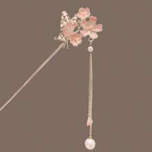 1 Stück Kirschblüten Haarkamm, Vintage Blumen Haaraccessoire für Frauen, elegante Hanfu Haarspange, quastenbesetzter Cheongsam Haarclip