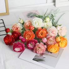 2pcs 3-Head Flocked Simulate Peony Rose, High-End Artificial Flower Decor For Outdoor Garden, Home, Wedding, Holiday, Party. UV Resistant Ground Fake Flower Arrangement