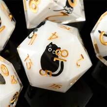 طقم نرد قطة سوداء جذابة، 20 وجه مصنوع يدويًا من طبقتين، مناسب للأدوار، ألعاب الطاولة، عيد الميلاد، ، هدايا، إمدادات الحفلات - أبيض - مشاهدة 7