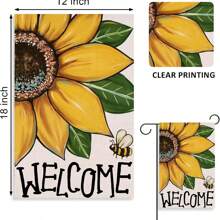 Willkommen in der Sonnenblumen Ziergartenflagge für Frühling und Sommer, Blumen-Hummel-Gelb Terrassen- und Outdoor-Dekoration, saisonale Landhausdeko für Outdoor kleine Heimdekoration beidseitig 30 x 45 cm 70 x 100 cm