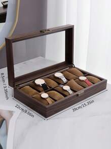 1pc Elegant Wood Grain Leather Watch Storage Box With Glass Window For Stylish Watch And Bracelet Display, Perfect For Valentine's Day, Back To School, Christmas, And New Year Gift Giving, Ideal For Watch Collectors And Fashion Enthusiasts, Organize Your Timepieces With Class And Sophistication