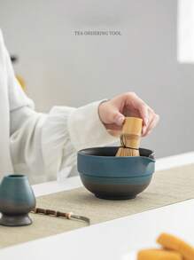 2pcs/Set Ceramic Matcha Bowl Set, Includes Matcha Whisk And Matcha Bowl, Vintage Ceramic Matcha Tea Set, Suitable For Gift-Giving On Holidays And Daily Home Use