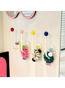 4pcs Multi-Purpose Hanging Hooks, Creative Hair Ties Hair Hoops Organizer Racks, Hairpins Hairbands Elastic Ponytail Holders Adhesive Hooks, Jewelry Accessories Storage