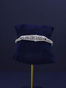 5pcs Luxury Royal Style V-Shaped Bridal Wedding Jewelry Set, Handset White Cubic Zirconia, Including Necklace, Bracelet, Earrings, Ring, Suitable For Daily Wedding Wear, Wedding Anniversary Gift (Deluxe Gift Box Packaging) Complimentary - Platinum Plated - View 5