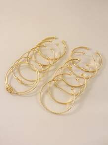 12/7pcs Women Metal Stackable Bracelet Set, Minimalist Elegant Heart & Geometric Pattern Bangles, Suitable For Daily Wear, Dates, And Music Festivals