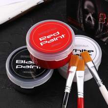 Pinturas corporales negras, blancas y rojas con 3 pinceles: set de pintura facial para maquillaje teatral, Halloween, maquillaje de carnaval, maquillaje de fiesta, resistente al agua y de larga duración.