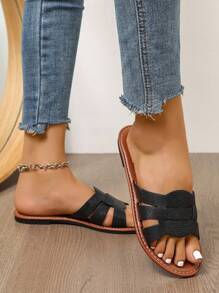 Nuevas chanclas de moda de primavera/verano para mujer, sandalias de deslizamiento romano casual con tira, cómodas sandalias tipo mula sin cordones, plantilla plana en negro/beige/marrón, diseño Desert Key recomendado por bloggers, sandalias cuña con pedrería en la suela gruesa, zapatos de playa de verano, sandalias minimalistas francesas de tira con tacón bajo y punta redonda